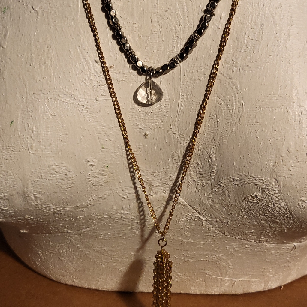 Nwt Jules B Elegant Gold And Silver Layered Crystal Necklace